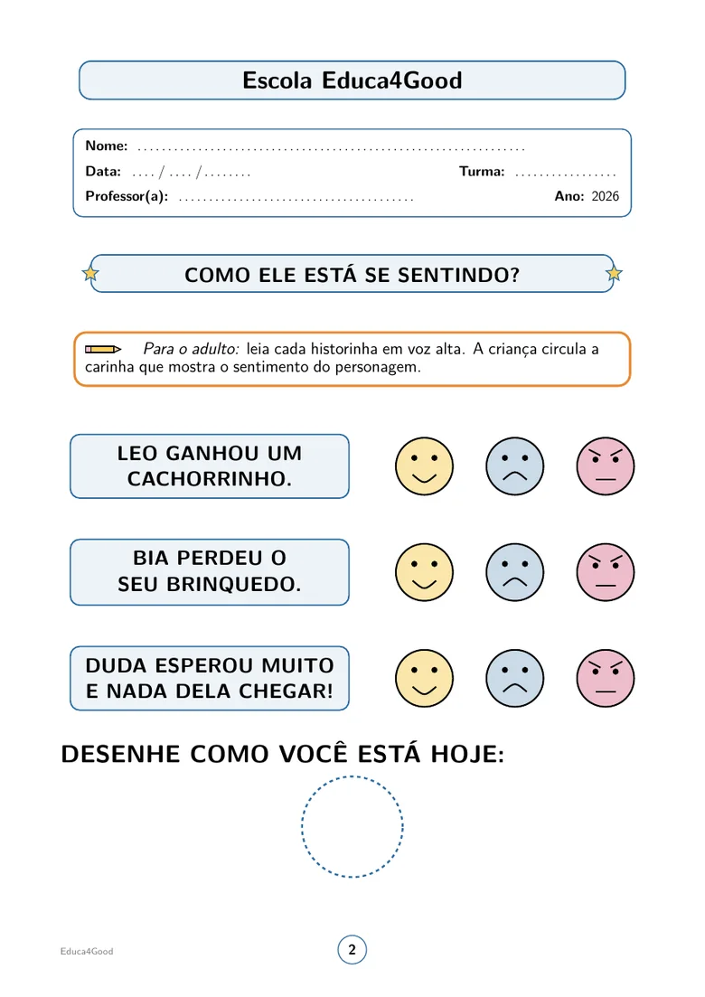 How are they feeling? — Match situations to emotions and draw your own feeling.