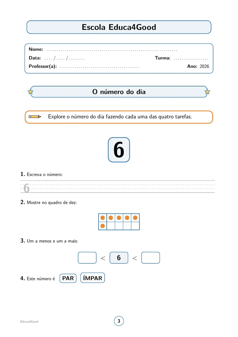 El número del día — Escribirlo, mostrarlo en el marco de diez, vecinos y par o impar.